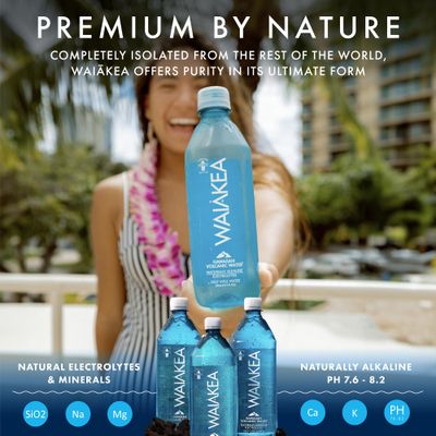 Waikea - Hawaiian Volcanic Water - Naturally Alkaline Water - pH Range 7.6 to 8.2 - All Natural Minerals &amp; Electrolytes - 100% Recycled Water Bottles - Bottled Water 24 Pack - 16.9 Fl Oz, 500 mL