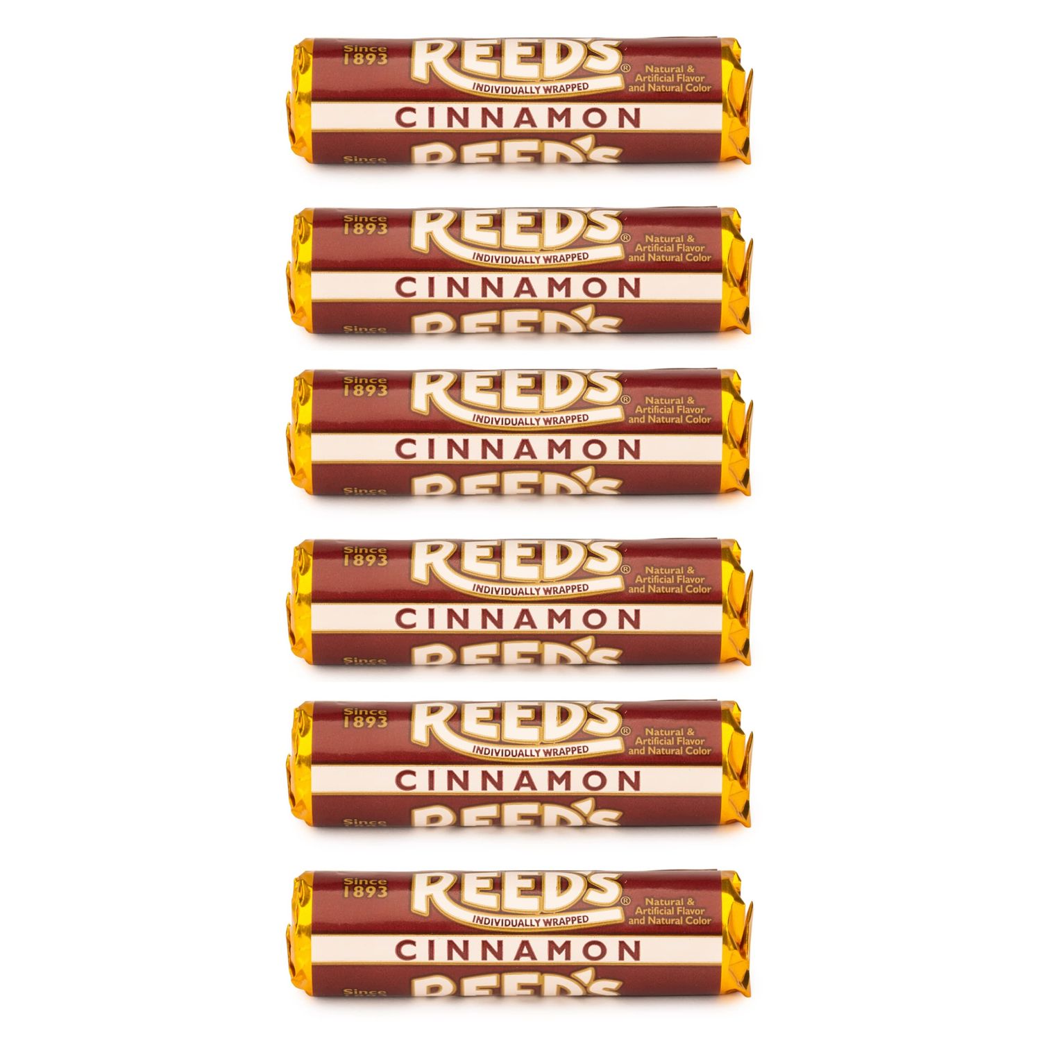 Reeds Individually Wrapped Cinnamon Candy Rolls Six Rolls Traditional Hard Candy Reeds Classic Hard Candy Brought To You By Iconic Candy Six Rolls (1.01oz Pack of 6)