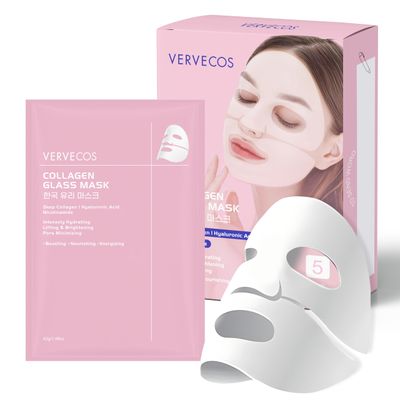 VERVECOS Deep Collagen Glass Face Mask, Overnight Lifting Facial Mask - 72HR Hydration With Hyaluronic Acid - Tested for Sensitive Skin 42g-5Pack for Skincare Routine