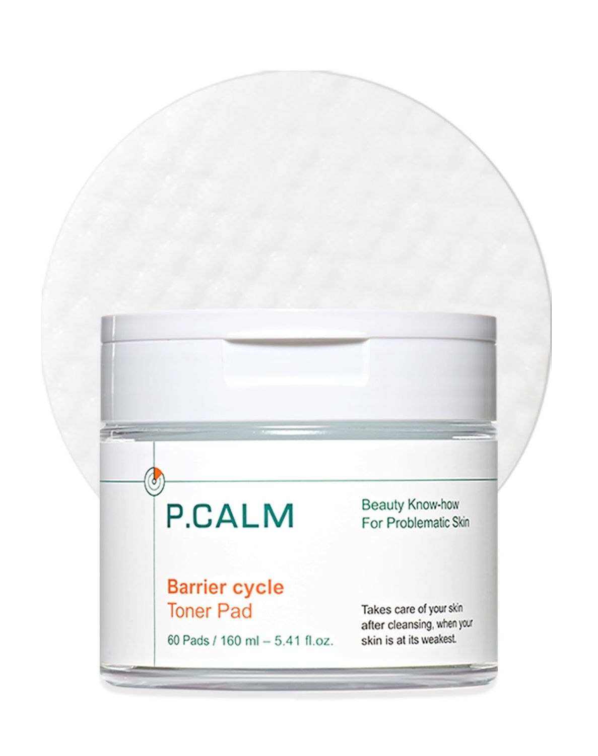 P.CALM Barrier Cycle Toner Pad - 60 Pads with Centella Asiatica &amp; Papaya Extract for Soothing, Moisturizing &amp; Exfoliating, Korean Vegan Facial Toners Pads for Sensitive Skin (160ml / 5.41 fl.oz)