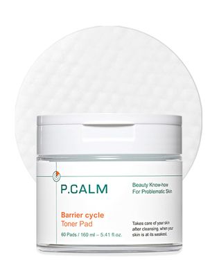 P.CALM Barrier Cycle Toner Pad - 60 Pads with Centella Asiatica &amp; Papaya Extract for Soothing, Moisturizing &amp; Exfoliating, Korean Vegan Facial Toners Pads for Sensitive Skin (160ml / 5.41 fl.oz)