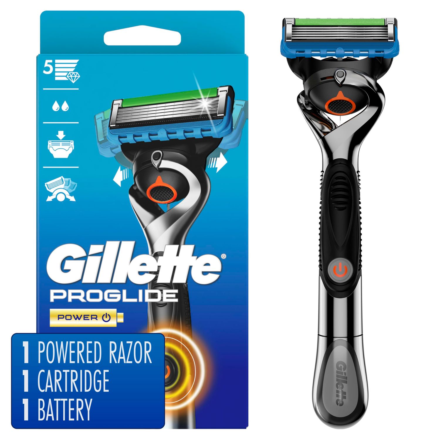 Gillette ProGlide Power Razor for Men, 1 Gillette Power Razor Handle 1 Blade Refill
