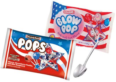 Patriotic Flag Lollipops Assorted Candy Includes Tootsie Flag Pops And Charms Blow Pop Red White Blue With A Shovel Spoon