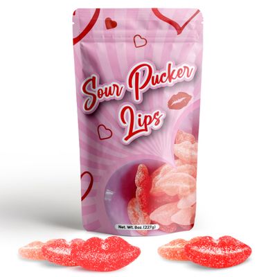 NY SPICE SHOP Sour Pucker Candy - Lickey Lips Strawberry Candy - Sour Candy Variety Pack - Bulk Candy - Congratulations Candy - Pink Chewy Candy - Red Wax Lips Candy for Adults, Kids - 8 Ounce