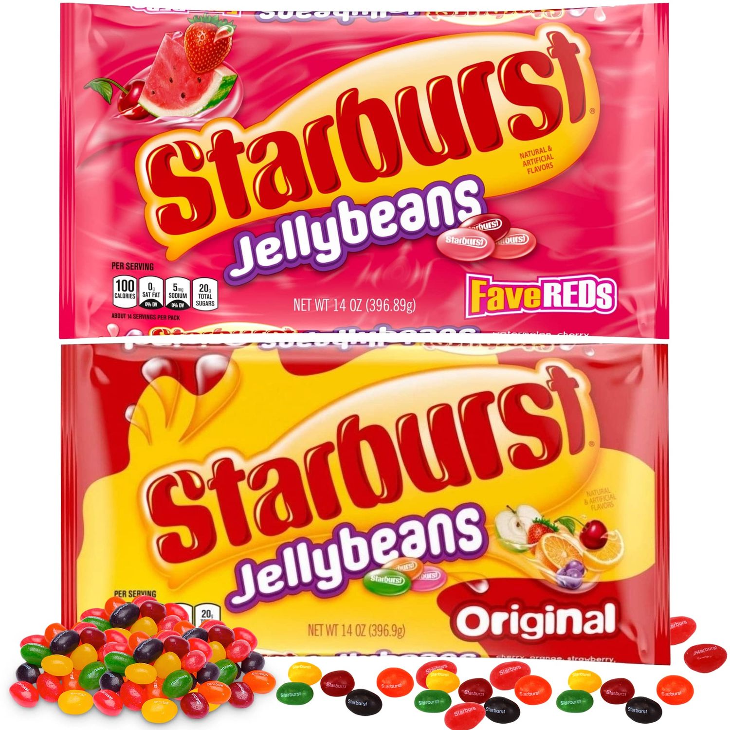 Jelly Beans - 2-Pack Fave Reds Jelly Beans and Original (14 oz each) - Sweet Fruit Jelly Candy - Delicious Holiday Jelly Beans Variety Pack