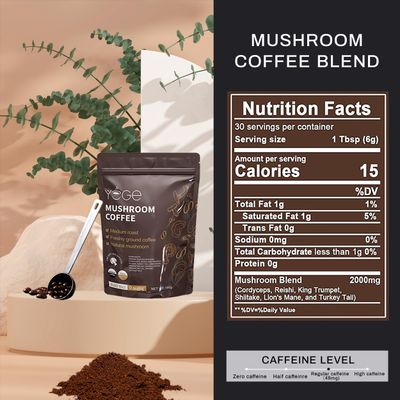 Mushroom Coffee, Instant Organic Mushroom Coffee with Cordyceps, Reish, King Trumpet, Shitake, Turkey Tail, Lions Mane for Energy, Focus, Positive Mood &amp; Immune Support (30 Servings)