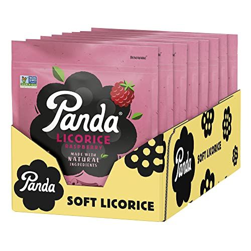 Panda Natural Soft Raspberry Licorice Licorice Candy Made with Natural Colors and Flavors Non-GMO Project verified Vegan &amp; Fat Free 200 G - 7 OZ x 8 - Resealable Bags Pack