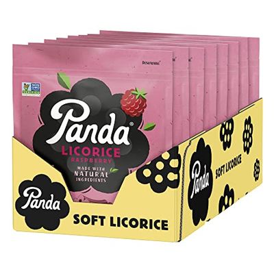 Panda Natural Soft Raspberry Licorice Licorice Candy Made with Natural Colors and Flavors Non-GMO Project verified Vegan &amp; Fat Free 200 G - 7 OZ x 8 - Resealable Bags Pack