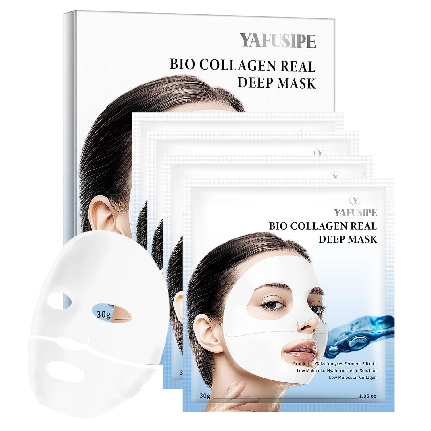 Collagen Face Mask Bio-Collagen Hydrating Hydrogel Face Mask for Skin Care Facial Sheet Masks for Wrinkle Lifting Moisturizing Firming Peptide Beauty Overnight Sheets Pack Deep Hydration, 30g x 4ea