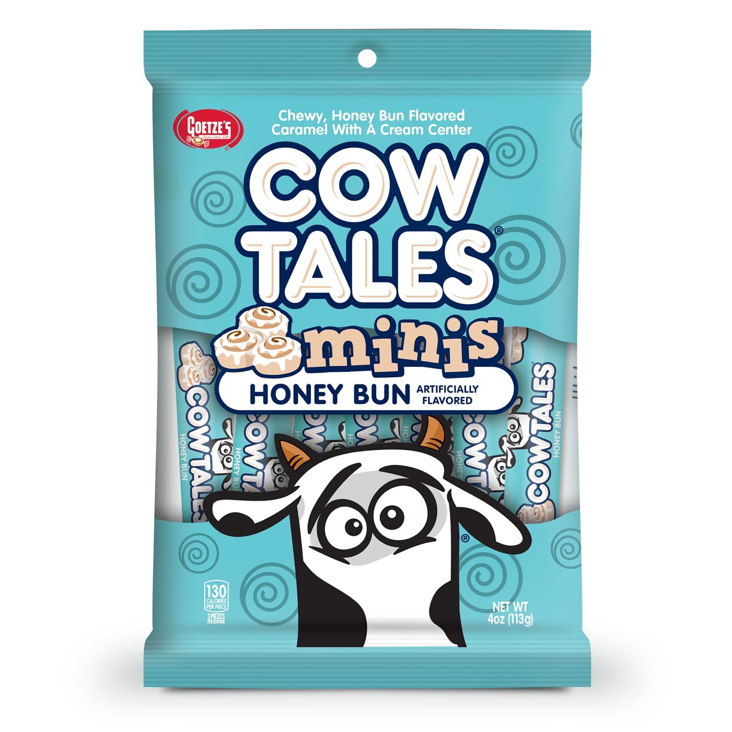 Goetze&#39;s Candy Honey Bun Cow Tales Minis - 4 Ounce Bag - Fresh from the Factory