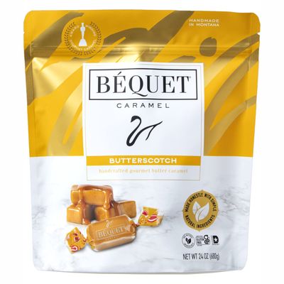 Bquet Caramel - Butterscotch Gourmet Candy - Candy Individually Wrapped - Made in Montana - Kosher (Star D) and Gluten Free - 24 Ounce Resealable Pouch