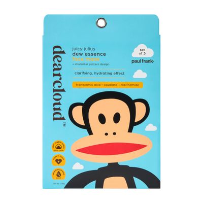 dearcloud x Paul Frank Juicy Julius Dew Essence Face Mask, Korean Sheet Mask - Tranexamic Acid, Niacinamide &amp; Squalane (3 Pack)