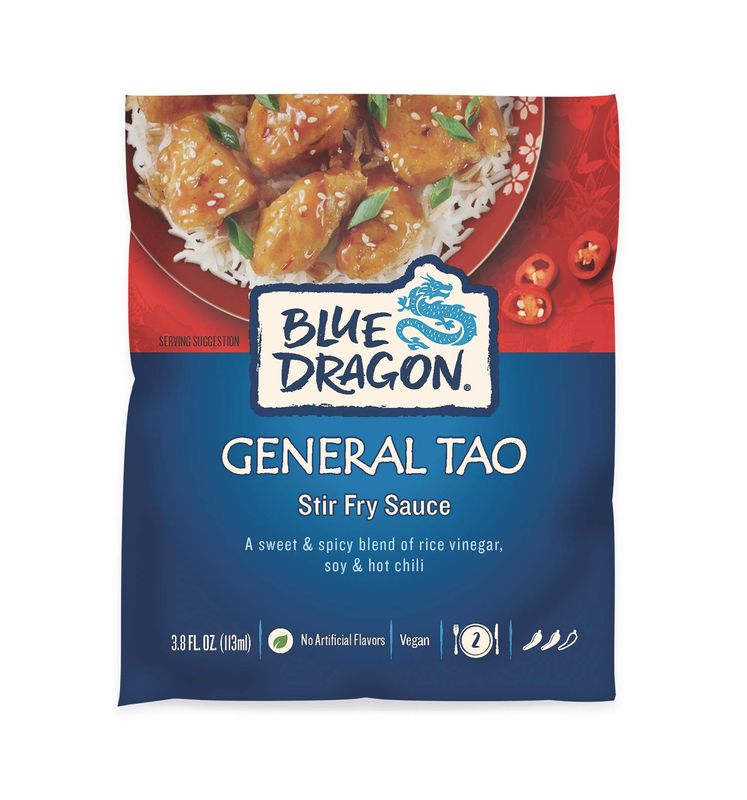 Blue Dragon Stir Fry Sauce, General Tao, Authentic Sweet &amp; Spicy blend of rice vinegar, Soy &amp; Hot chili, No Artificial Flavors, Vegan Friendly, 3.8 Ounce (Pack of 12)