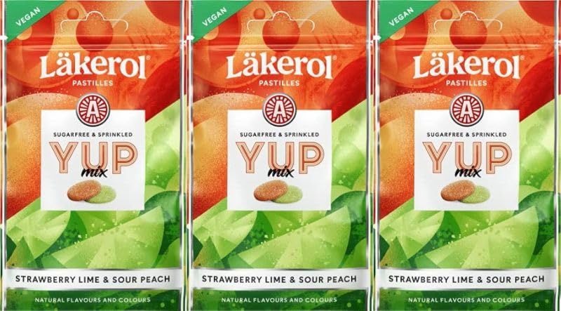 Cloetta Lakerol YUP Mix Strawberry Lime &amp; Sour Peach Pastilles 3 Packs of 30g