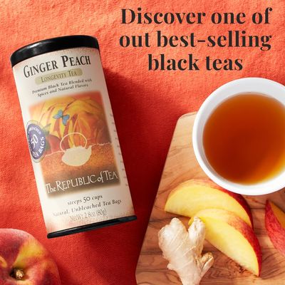 The Republic of Tea Ginger Peach Black Tea, Caffeinated, 50 Count