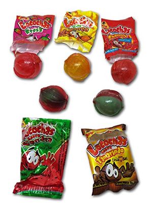 Authentic Sabores-Locochas Mix. Hard Candy Filled With Chili Flavor Mix. 60pc./540g and Rockaleta Chili Covered Capas de Chile 5 pc./24gc/u