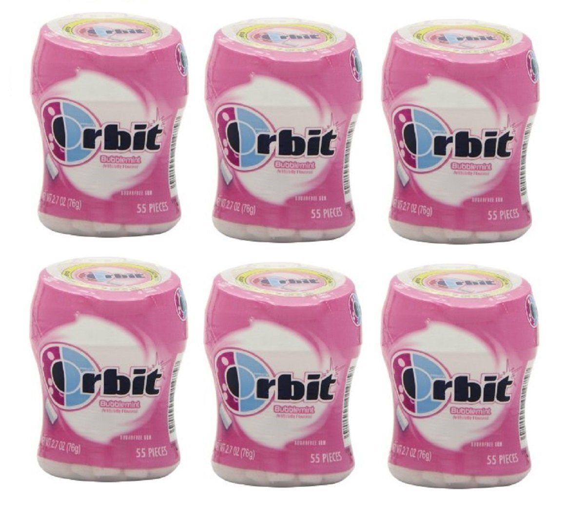 Wrigley&#39;s Orbit Bubblemint Artificial Flavored Sugar Free Gum CAR CUP - 6 X 55 Piece Bottles (330 Pieces Total)