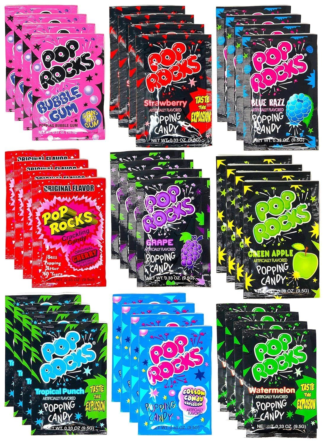Pop Rocks Candy Variety Pack Popping Candy - Pop Rocks Bulk Candy, Nine Different Flavors Bulk Pop Rocks Popping Candy (36 Count)
