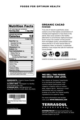 Terrasoul Superfoods Organic Cacao Powder, 3 Lbs (3 Pack) - Raw Keto Vegan