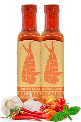 Hank Sauce Hanks Heat Hot Sauce - Versatile Hot Pepper Sauce with Fresh Basil, Garlic &amp; Aged Peppers - Hot Garlic Sauce with Mild Heat &amp; Unique Flavor - Multipurpose Habanero Sauce - 2 x 8 Ounces