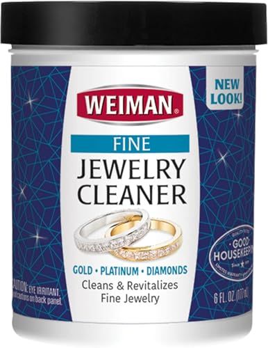Weiman Fine Jewelry Cleaner Liquid with Cleaning Brush - Restores Shine &amp; Brilliance to Gold, Platinum, Precious Gemstones &amp; Diamond Jewelry, 6 Oz
