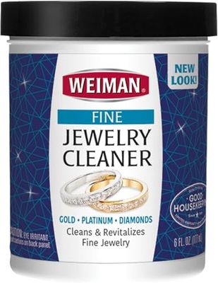 Weiman Fine Jewelry Cleaner Liquid with Cleaning Brush - Restores Shine &amp; Brilliance to Gold, Platinum, Precious Gemstones &amp; Diamond Jewelry, 6 Oz