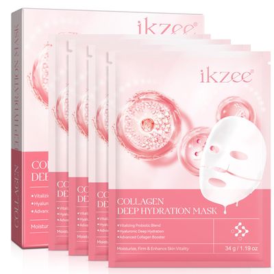 BKKTfBWK Collagen Face Mask - Collagen Real Deep Mask - Deep Collagen Overnight Mask for elasticity, firming, and moisturizing - 4 Packs