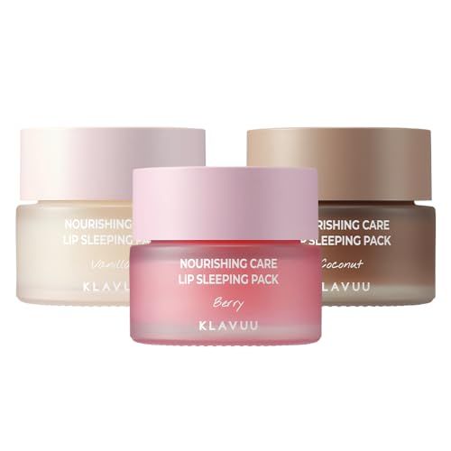 Klavuu Lip Mask Set (3PCS) - Overnight Deep Hydrating Korean Lip Balm Treatment for Very Dry, Chapped Lips Lip Plumping with Instant Hydration Gentle Exfoliating (Berry &amp; Vanilla &amp; Coconut)