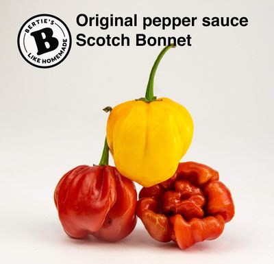 Bertie's Original Pepper Sauce (26 Oz/750ml) Great Flavour And Heat Made With Fresh Trinidad Moruga Red And Scotch Bonnet Yellow Peppers Tastes Like Home Made
