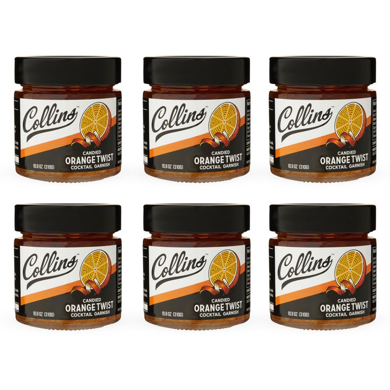 Collins Candied Fruit Orange Peel Twist in Syrup - Popular Cocktail Garnish for Skinny Margarita, Martini, Mojito, Old Fashioned Drinks, Peel for Baking, 10.9oz, Set of 6