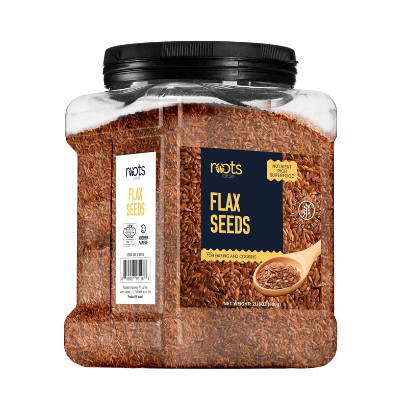 Roots Circle Premium Brown Whole Raw Flax Seeds - Rich in Fiber, Omega-3 Fatty Acids Great for Baking, Salads, Smoothies &amp; Protein Balls Premium Flaxseeds Kosher Bulk 1 Pack of 21oz