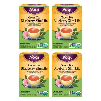 Yogi Tea Green Tea Blueberry Slim Life Tea - 16 Tea Bags per Pack (4 Packs) - Organic Tea to Support Stamina &amp; Energy - Includes Green Tea Leaf, Bilberry Leaf, Hibiscus Flower, Blueberries &amp; More