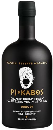 P.J. KABOS 2024/25 Harvest, Very High Phenolic (750mg/kg), USDA Organic Greek Extra Virgin Olive Oil, Kosher, Greece, Cold Extracted, 16.9 oz Bottle, &quot;Family Reserve Organic - Robust&quot;