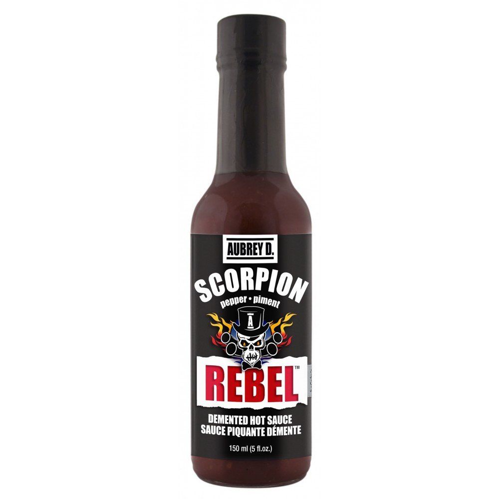Aubrey D. Rebel Scorpion Hot Sauce, Gluten Free, Crazy Spicy Pepper for Meat, Chicken, Dips, BBQ Ribs, Fiery Wings, (2 bottles 5 oz each).