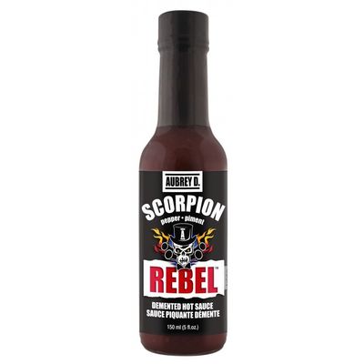 Aubrey D. Rebel Scorpion Hot Sauce, Gluten Free, Crazy Spicy Pepper for Meat, Chicken, Dips, BBQ Ribs, Fiery Wings, (2 bottles 5 oz each).