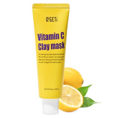 O!GETi Color Changing Vitamin C Clay Face Mask Facial Mask for Exfoliate &amp; Cleanse Pores, Blackheads, Vitalizing Skin Care for Men &amp; Women, 2.82 Oz (80g)
