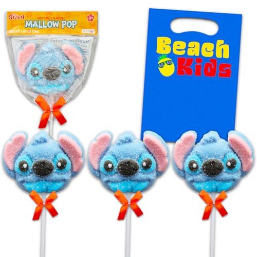 3 Stitch Marshmallow Pops - Lilo and Stitch Candy Bulk Party Favors Supplies Decor Bundle, Individually Wrapped Sugar Coated Marshmallows (1.05 oz Each) Loot Bags