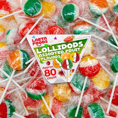 Fruit Lollipops 2 Pound Box - Approx. 80 Count Assorted Flavors Hard Candy Party Favors
