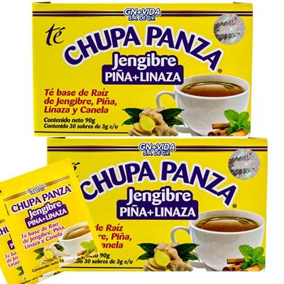 Tea CHUPA Panza, Tea Based ONGINGER Root, PINNEAPPLE, Flaxseed &amp; Cinnamon (30 Tea Bags/0.10 oz Each) - SET OF 2