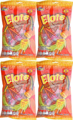Set of 4 6oz Bags of Elote Revolcado Lollipops! Approx 44 Total Deices! Chili Covered Hard Candy Lollipop With Soft Candy Center!