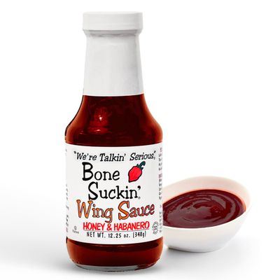Bone Suckin&#39; Honey &amp; Habanero Wing Sauce: For Chicken Wings, Turkey Wings &amp; Also Great For Ribs, Chicken, Pork, Beef - Gluten Free, Sweetened With Honey &amp; Molasses, In Glass Bottle, 12.25oz - 1 Pc