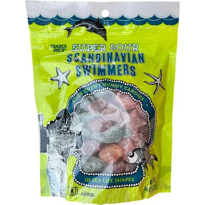 Trader Joe&#39;s Super Sour Scandinavian Swimmers Chewy Gummy Candies (Pack of 1) Gluten Free Kosher