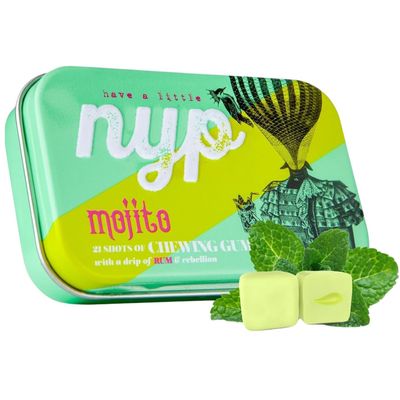 NYP Sugar Free Mojito Lime Chewing Gum, Aspartame Free &amp; Alcohol Free Cocktail Filled Rum Gum Tin, Vegan, 21 Pieces