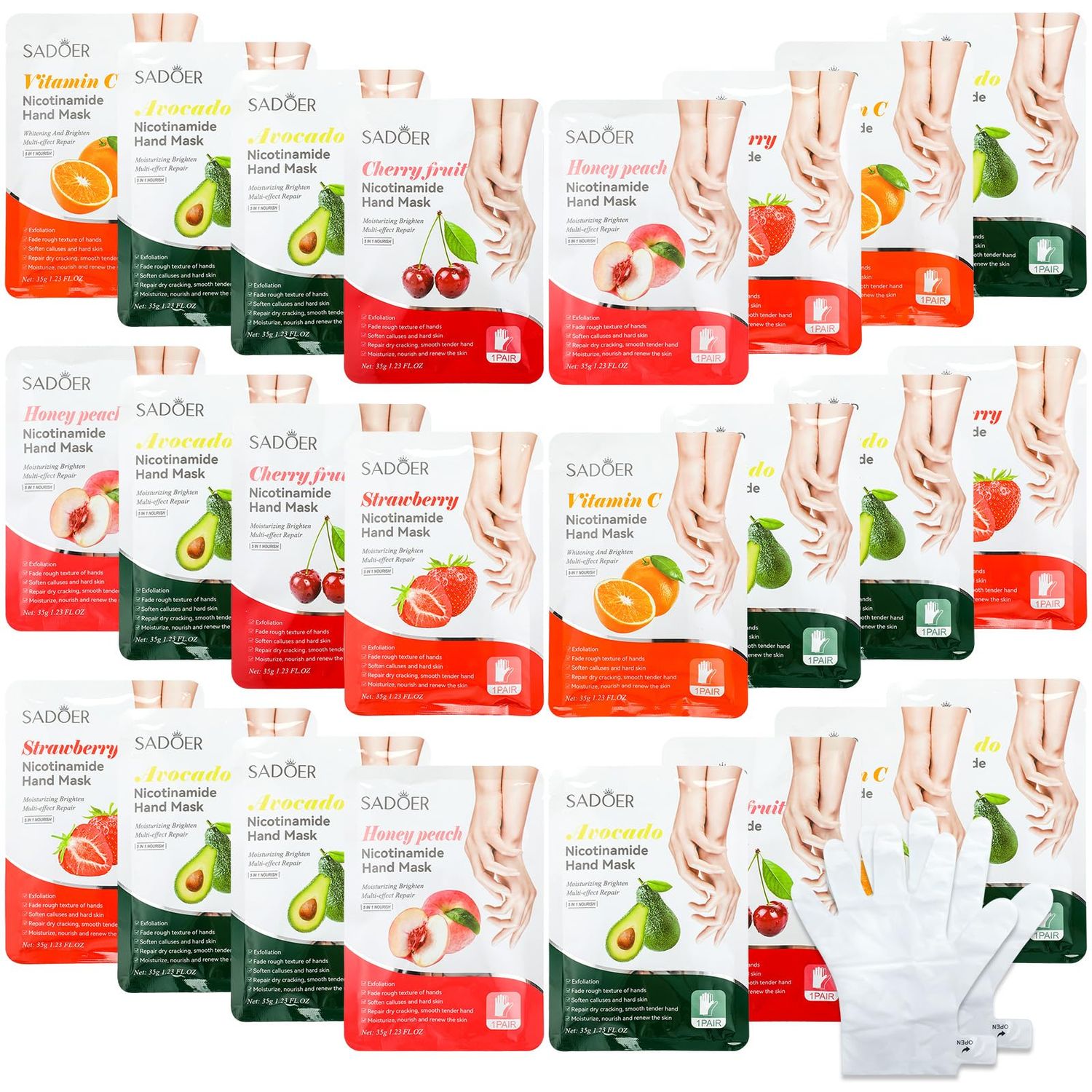 Swiffen 24 Pcs Fruits Beauty Hand Mask Bulk Hydrating Hand Moisturizing Gloves Treatment Mask for Spa Kit Sleeping Skincare Gift Beauty Kits for Women