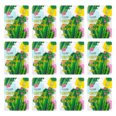 Soo&#39;AE Cactus Soothing Gel Mask 12 Count PLUMPING BALANCING, Best Easter Basket Stuffers, Cute and Fun For Kids too, Dry &amp; Dehydrated Skin, Premium Korean Skincare, Self Home Care, Value 12 Packs