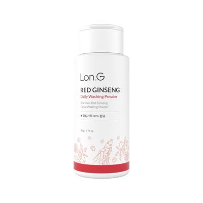 LON.G Red Ginseng Enzyme Powder Face Wash Soft Cleanser and Exfoliator for Sensitive Skin, hydrating daily facial cleanser, low pH, blackhead removal, Ultra- Fine, Korean Skincare, 50g 1.76 oz.
