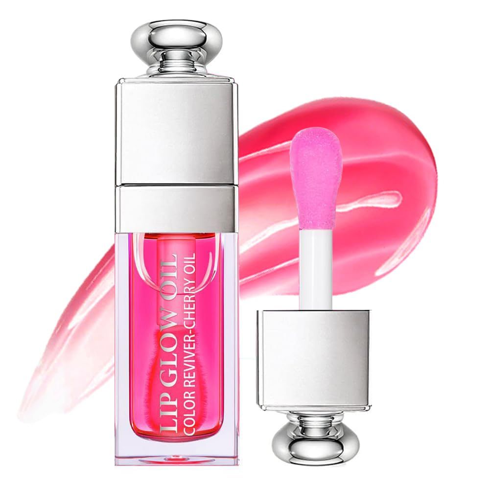 Unyoke Hydrating Lip Glow Oil, Lip Oil Gloss Transparent Toot Tinted Nourishing Long Lasting Repairing Lightening Lip Lines (RASPBERRY) 0.2 OZ
