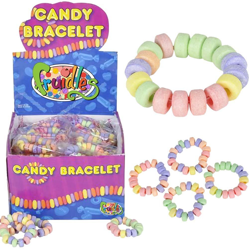 The Dreidel Company Stretchable Candy Bracelet, Multicolor Fruit-Flavored Chewables for Party Favors (12-Pack)
