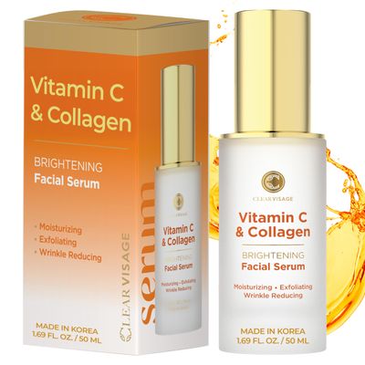 Clear Visage Vitamin C &amp; Collagen Serum - Illuminating Anti-Aging, Luminous Complexion, Brightens Skin - Dermatologist Tested, Korean Skin Care, Cruelty Free, Natural Ingredients - 1.69 fl. oz