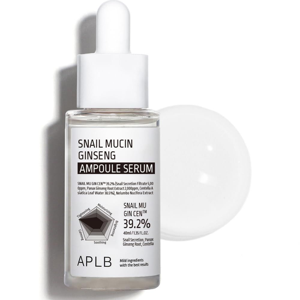 APLB Snail Mucin Ginseng Ampoule Serum SNAIL MU GIN CEN 39.2% 1.35 FL.OZ/Korean Skincare, Wrinkle care, Pore care, Improve elasticity for firm skin
